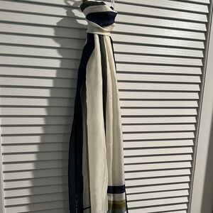 NWT Pretty Persuasions Long Stripped Scarf in Off white, green, blue and gold.